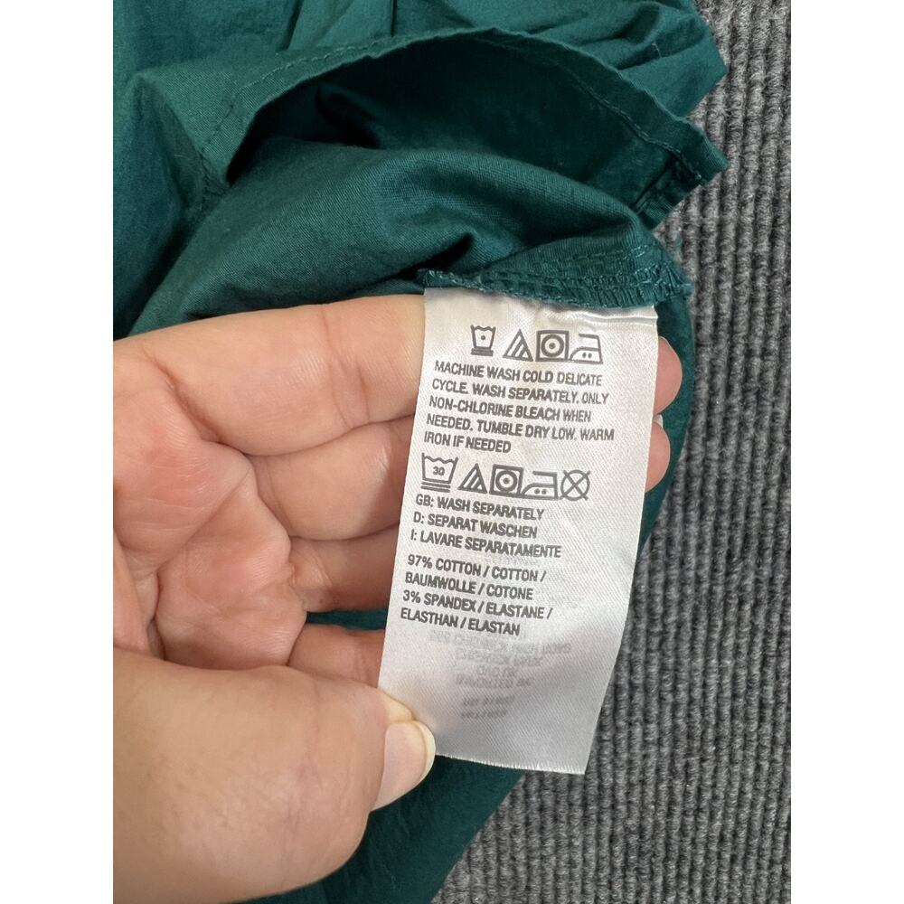 Denim & Co. Signature Poplin Tunic w/ Rhinestone Womens Large Petite Green - Picture 10 of 12